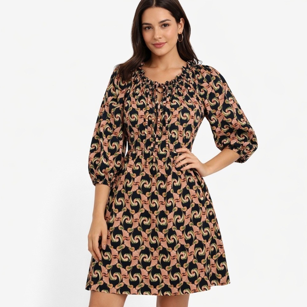 The Webster Miami at Target Retro Swirl Puff Sleeve Mini Dress XL Navy Pink Boho